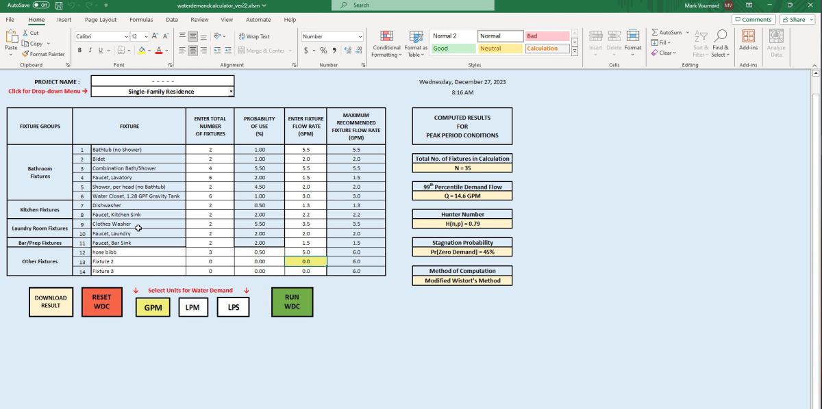 Water Demand Spreadsheet